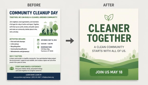 Reducing text clutter to improve Canva Posters design
